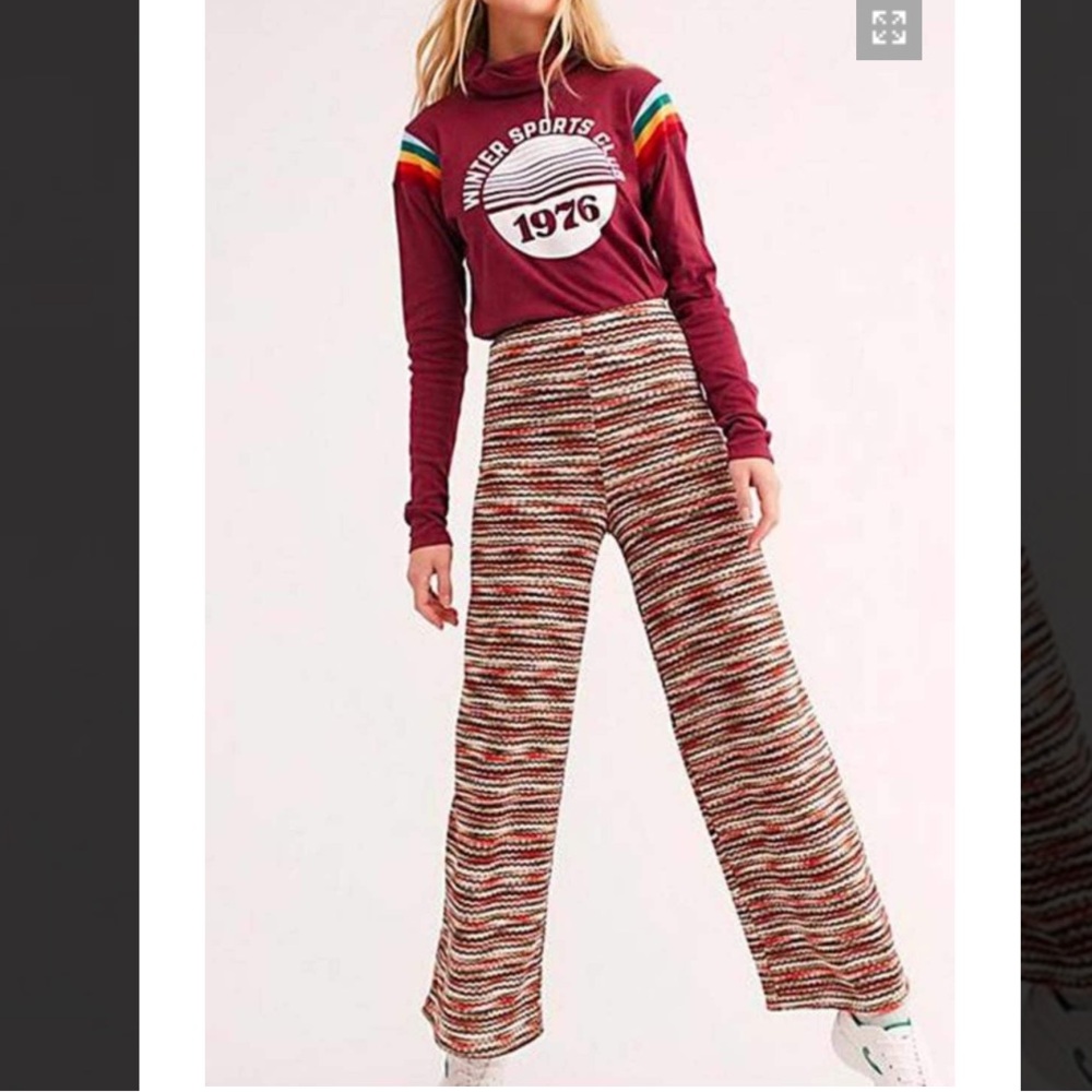 Free People Striped Multicolor Montery Wide-Leg Pants Size M